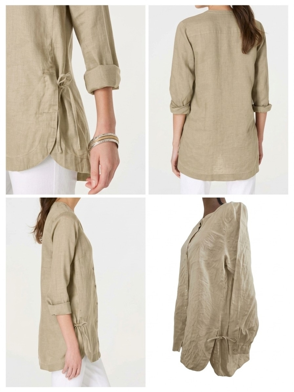 J.Jill Linen Side Tie Tunic M Khaki Coastal Grandma Boho Minimalist EUC Earthy M